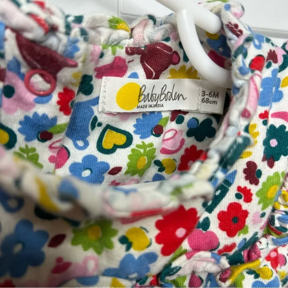 Baby Boden Floral Toy Motif Long Sleeve Dress 3-6 months Baby Girl Colorful